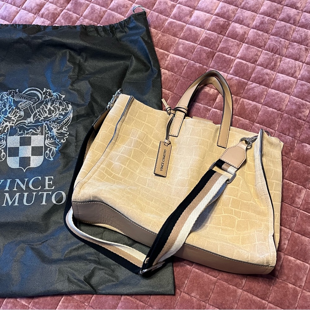 Vine Camuto tote, suede material inside and out. 15” wide, 11.5” tall, 5” deep